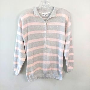 Donagain Vintage Sweater Medium pink and metallic silver stripes long sleeve